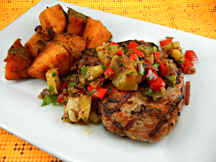 Pork chops w/pineapple Salsa